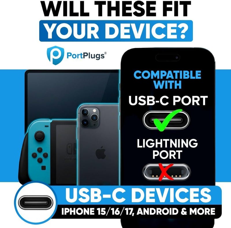 PortPlugs USB-C Dust Plugs â€“ Compatible with iPhone 15/16/17 & Air, iPad Pro/Mini, MacBook Pro/Air, Galaxy S25-S8, Pixel, Android & USB-C Devices â€“ Port Covers & Protectors, Brush- Clear (10-Pack) - Image 3